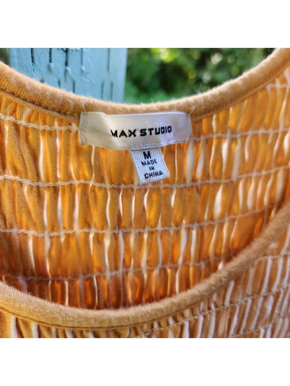 Max Studio Mustard Stripe Smocked Maxi Dress Medium Sleeveless - Picture 5 of 6